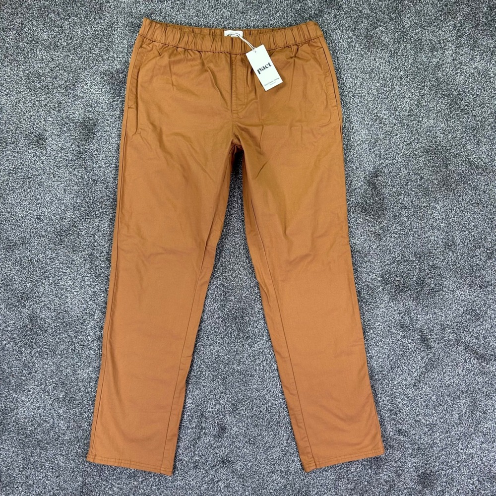 NEW Pact Organic Cotton Stretch Elastic Waist Pants Men XL Brown Caramel Comfort